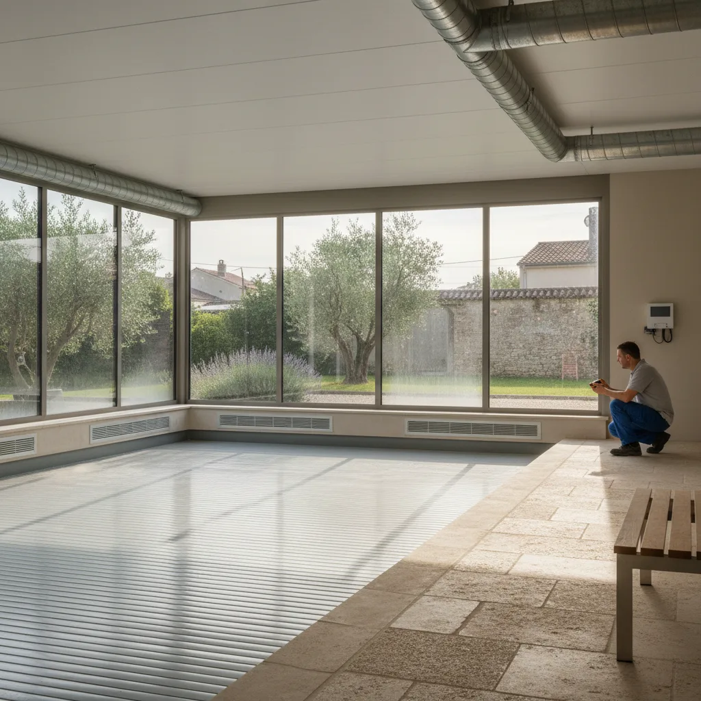 Sch&eacute;ma de confort thermique et hygrom&eacute;trique dans un local piscine