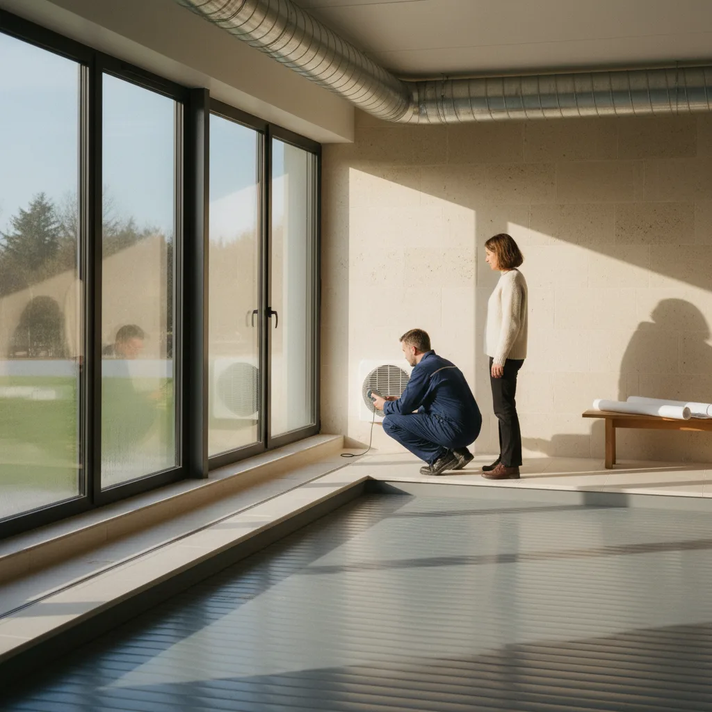Vue technique d&rsquo;une piscine int&eacute;rieure avec isolation et couverture